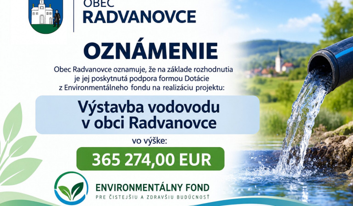 Fotka - Oznámenie o poskytnutí podpory z Environmentálneho fondu 
